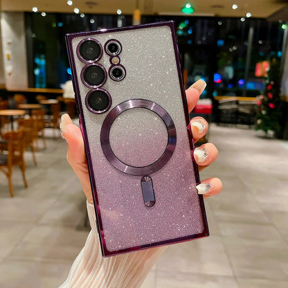 For Magsafe Plating Gradient Glitter Shockproof Phone Case For Samsung S25 S24 S23 S22 S21 S20 Ultra Plus FE Soft Bumper Cover SS69 8.69 Galaxy Note20Ultra4G / Purple