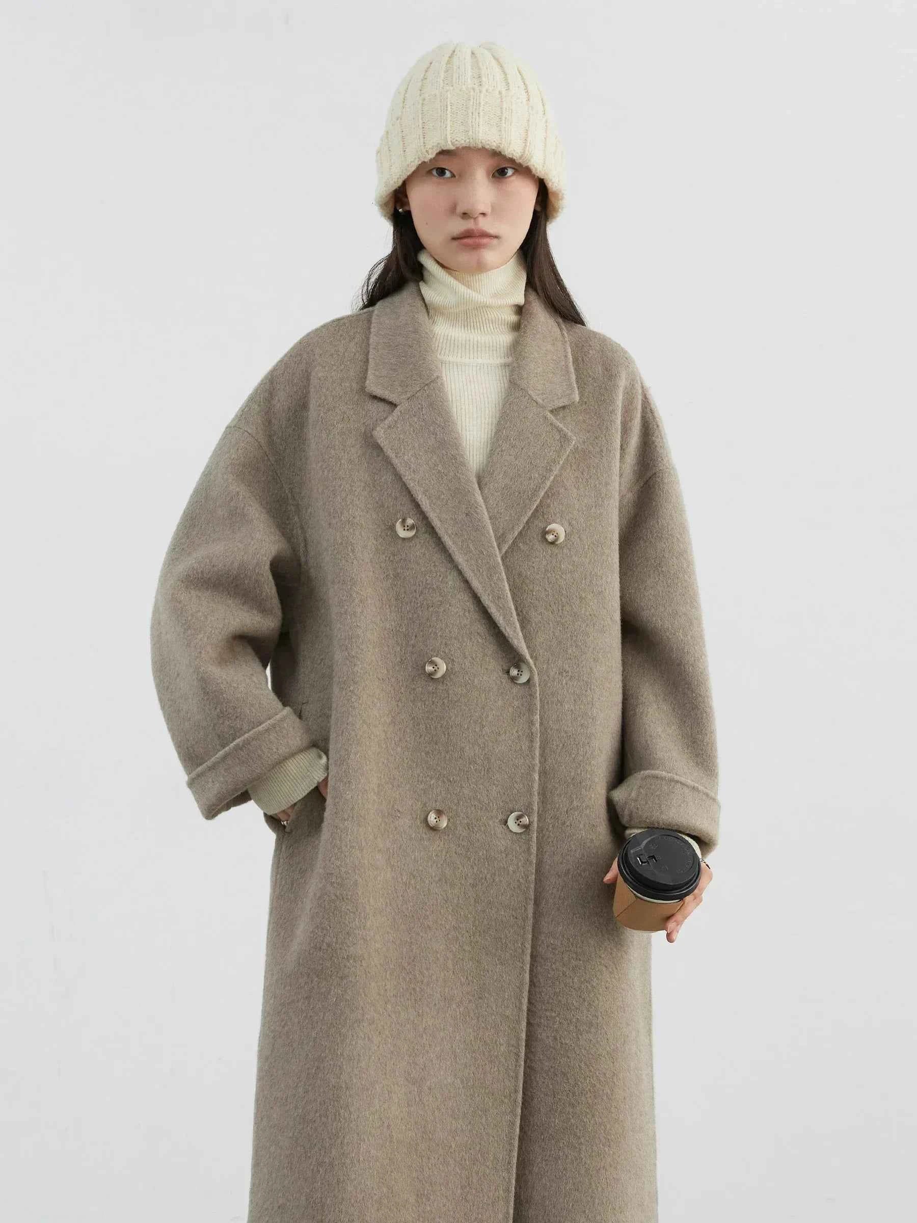 CHIC VEN Women Woolen Coat Double-breasted Basic Loose Casual Retro New Long Double-sided Female Overcoat Autumn Winter 2026