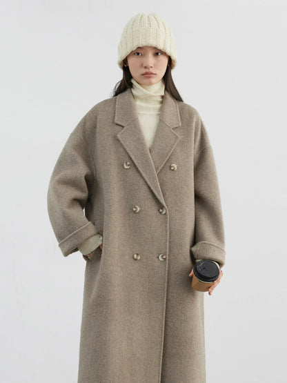 CHIC VEN Women Woolen Coat Double-breasted Basic Loose Casual Retro New Long Double-sided Female Overcoat Autumn Winter 2026