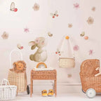Boho Cartoon Rabbit Butterfly Flowers Wall Sticker Nursery Kids Room Home Decoration Mural Living Room Bedroom Bunny Stickers