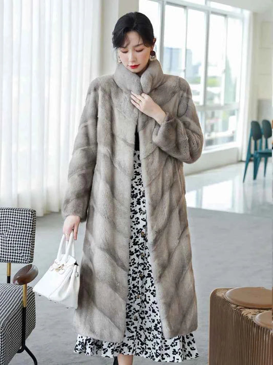 HDHOHR 2025 100% Real Mink Fur Coat Women Long High Quality Natural Mink Fur Jackets Winter Thick Warm Luxury Female Fur Parkers