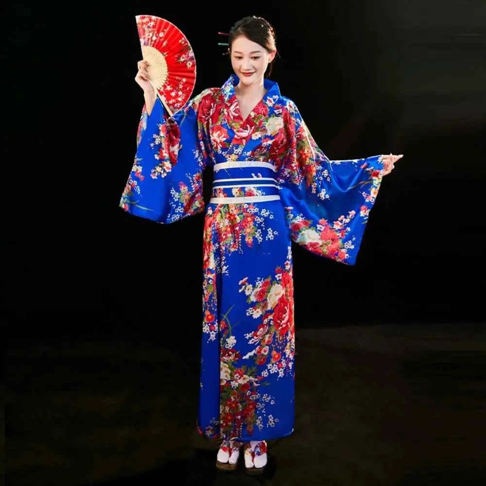 Cosplay Costume Traditional Japanese Kimono Japanese Style Printed Floral Sakura Girl Kimono Dress Asian Elegance