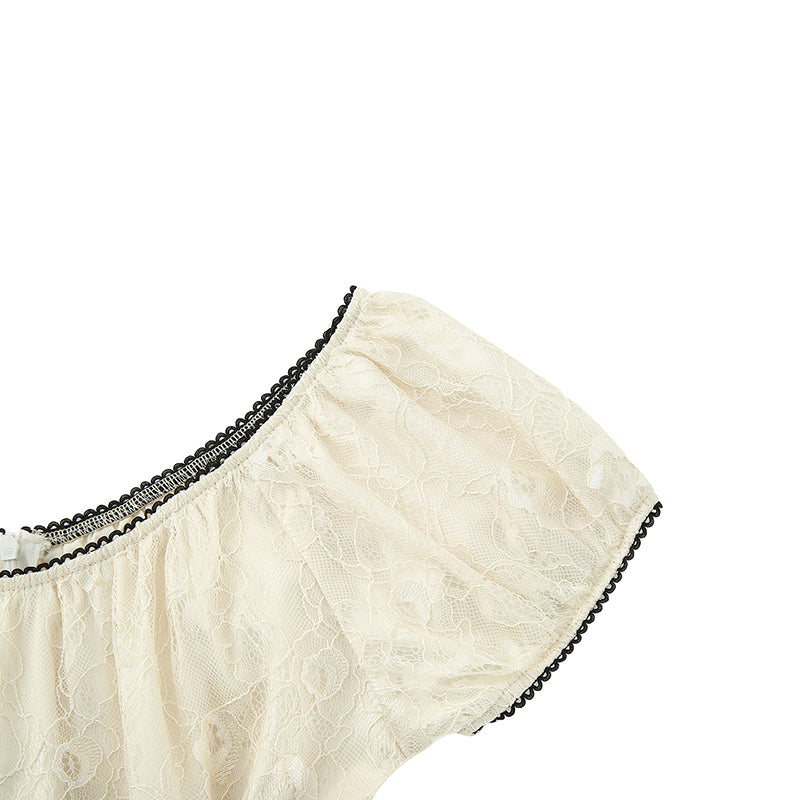 Xingqing 2024 Sweet Fairy Grunge Lace A Line Dresses Summer Women Patchwork Puff Sleeve Kawaii Dress 2000s Aesthetic Outfits SS69