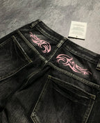Denim Pant Women Jeans Wide Leg Long Pants Hole High Waist Straight Trousers Y2k Streetwear Print Mom Jeans Casual Loose 2025