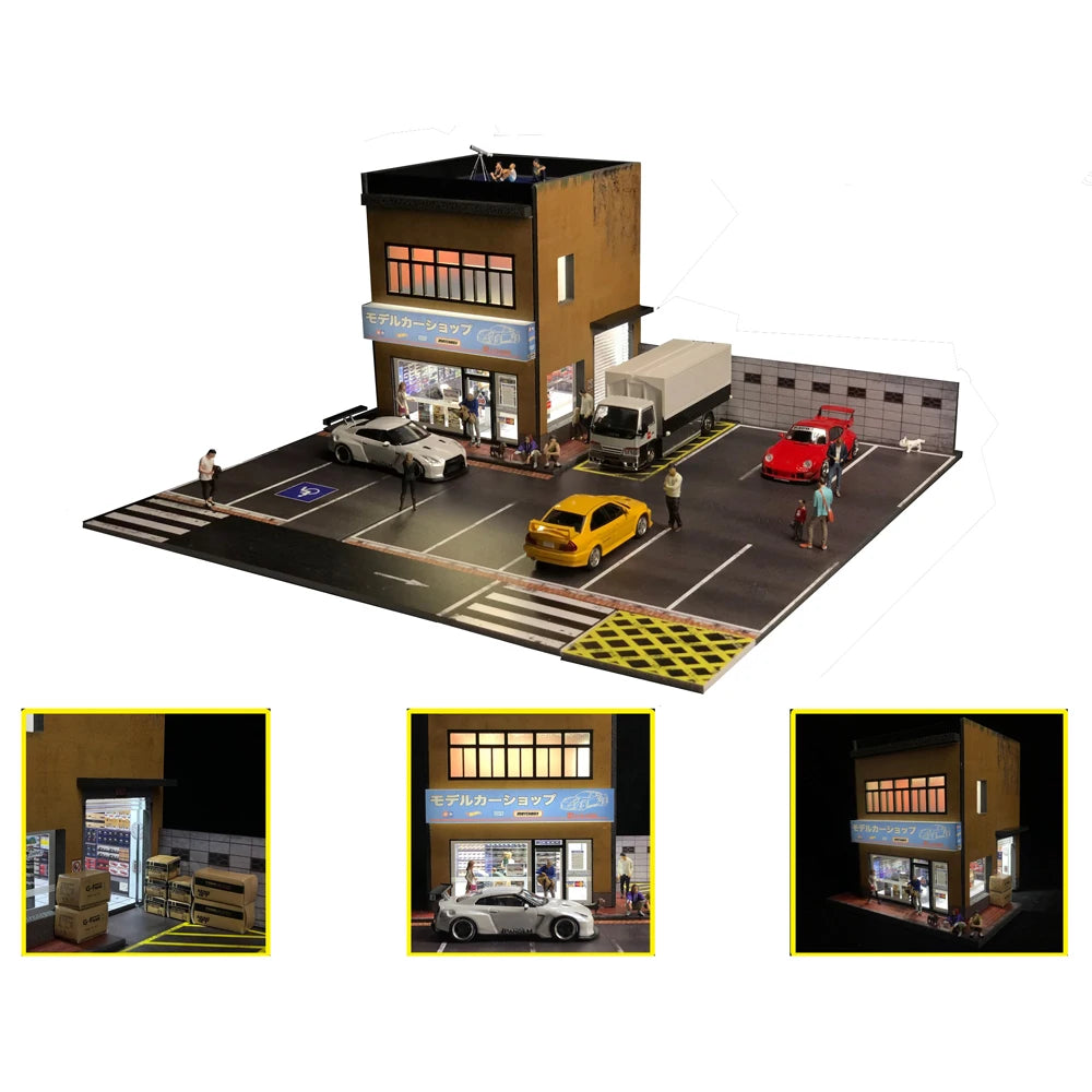 1/64 Scale Diecast Car Garage Diorama with LED Lighting