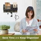 Wooden Wall Mount Key Holder with Mail Organizer & Drawer