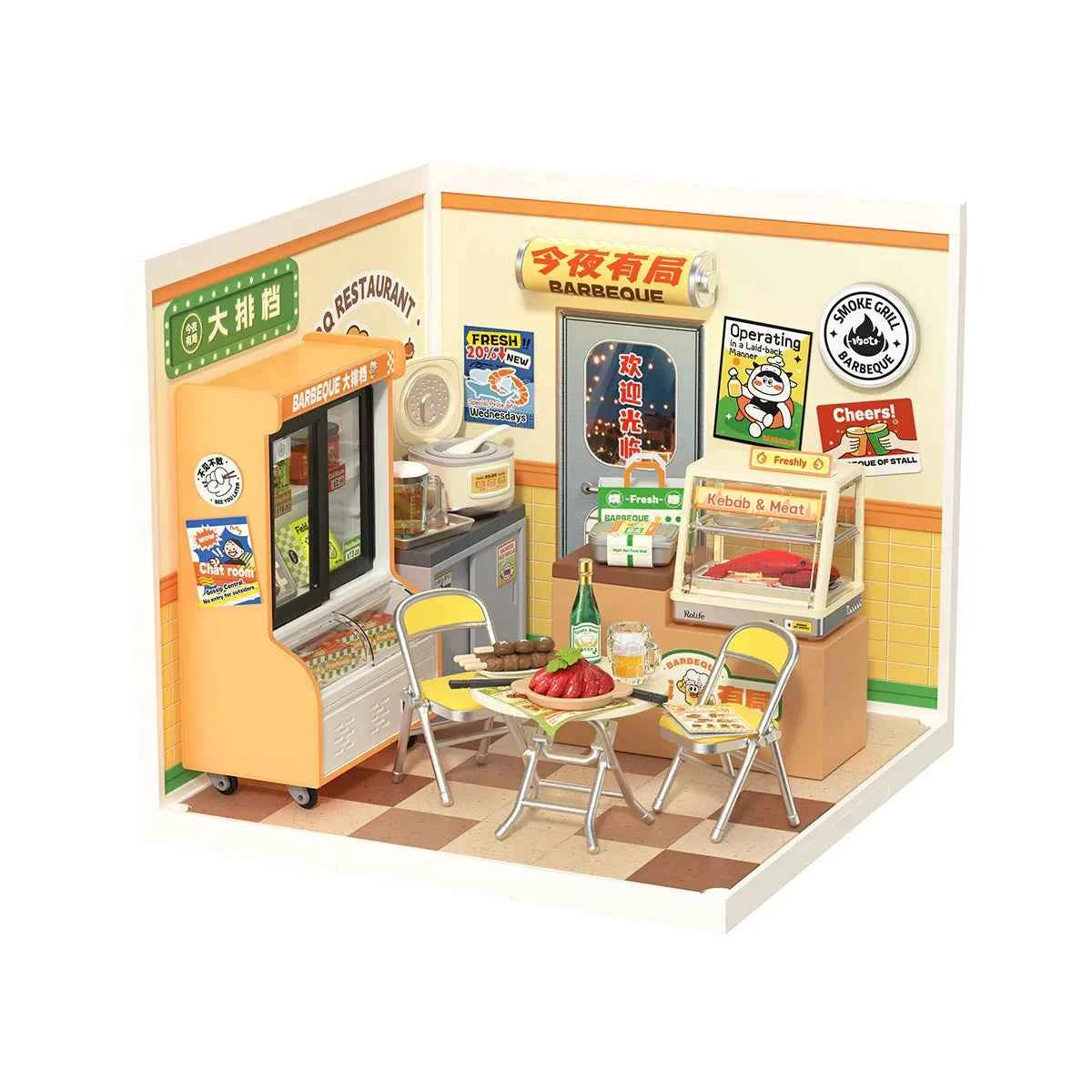 Rolife Night Out Food Stall DIY Modern Miniature House Themed Restaurant Assembly Model Kit For Model Enthusiasts Kids Adults
