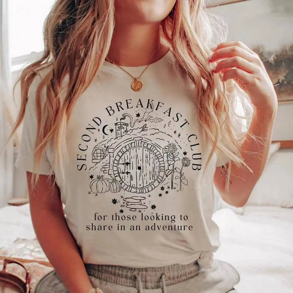 Second Breakfast Club Shirt LOTR the Shire T-Shirt Literature Bookworm Tees Vintage Aesthetic Clothes Middle Earth Tshirt Tops - SS69