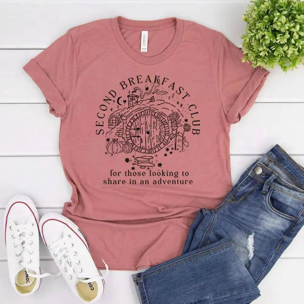 Second Breakfast Club Shirt LOTR the Shire T-Shirt Literature Bookworm Tees Vintage Aesthetic Clothes Middle Earth Tshirt Tops - SS69