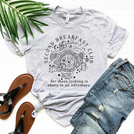 Second Breakfast Club Shirt LOTR the Shire T-Shirt Literature Bookworm Tees Vintage Aesthetic Clothes Middle Earth Tshirt Tops - SS69