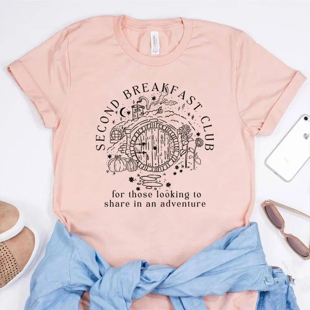 Second Breakfast Club Shirt LOTR the Shire T-Shirt Literature Bookworm Tees Vintage Aesthetic Clothes Middle Earth Tshirt Tops - SS69