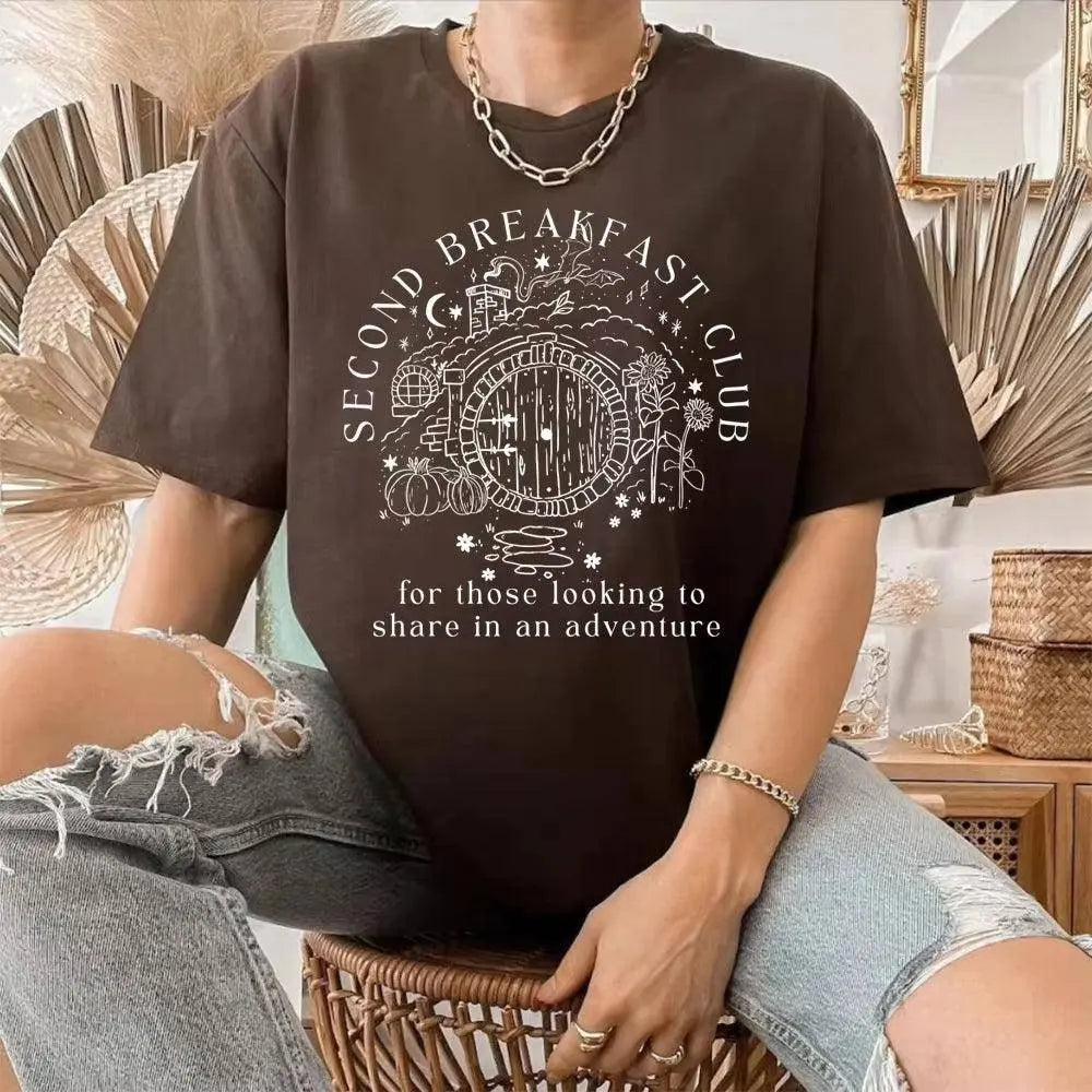 Second Breakfast Club Shirt LOTR the Shire T-Shirt Literature Bookworm Tees Vintage Aesthetic Clothes Middle Earth Tshirt Tops - SS69