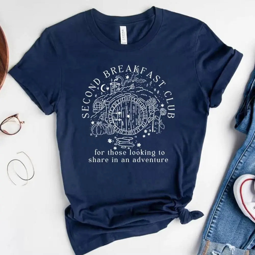 Second Breakfast Club Shirt LOTR the Shire T-Shirt Literature Bookworm Tees Vintage Aesthetic Clothes Middle Earth Tshirt Tops - SS69
