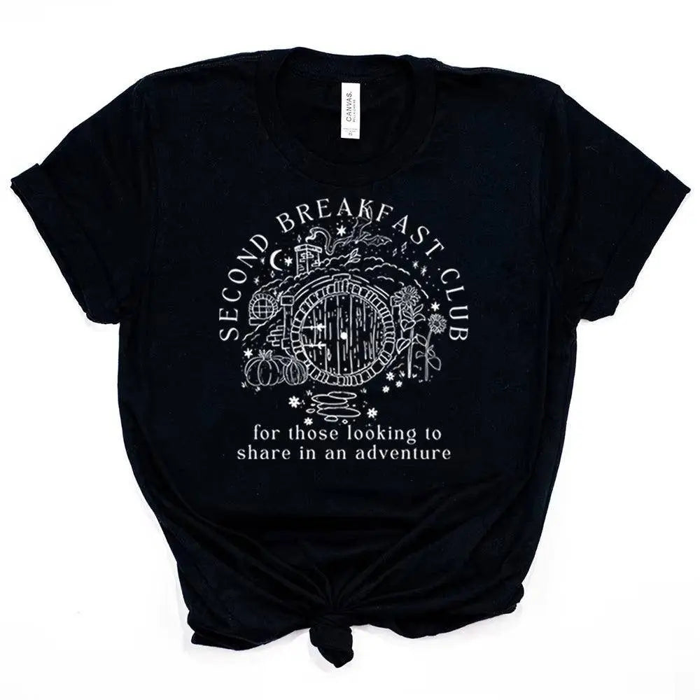 Second Breakfast Club Shirt LOTR the Shire T-Shirt Literature Bookworm Tees Vintage Aesthetic Clothes Middle Earth Tshirt Tops - SS69