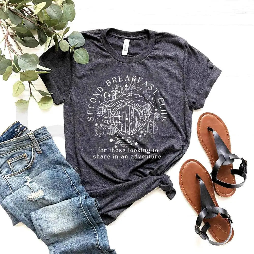 Second Breakfast Club Shirt LOTR the Shire T-Shirt Literature Bookworm Tees Vintage Aesthetic Clothes Middle Earth Tshirt Tops - SS69