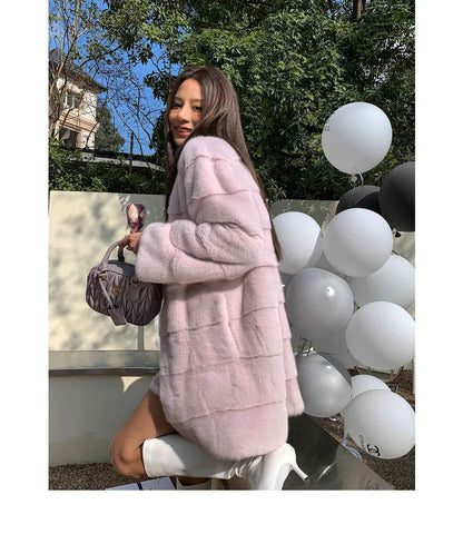 HDHOHR 2025 New 100% Real Mink Fur Coat Women Fashion Essential Natural Mink Fur Jackets Warm Royel Blue Winter Fur Coat