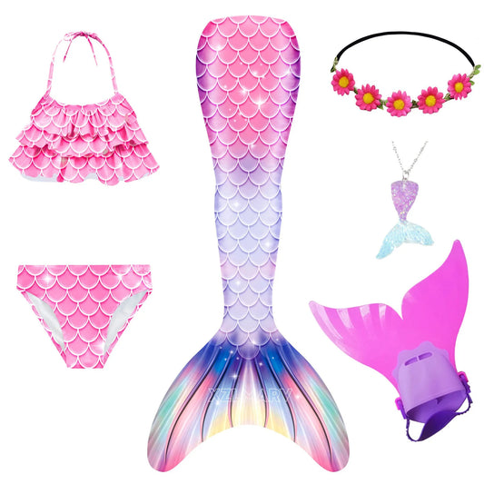 ZOCIC Girls Mermaid Tail Swimsuit Set with Top and Skirt for Swimming
