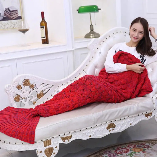 Soft Crochet Knitting Throw Blanket Mermaid Tail Blanket Lady Soft Handmade Wool Knit Sleeping Bag Fish Tail Sleeping Travel Bag