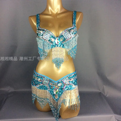 Sexy Girl Belly Dance Costume Wear Bar+Belt 2pc Set 10 Colors Ladies Bellydancing Costumes Bellydance Clothes
