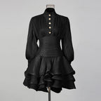 TWOTWINSTYLE Solid Spliced Ruffles Dress Female Stand Collar Long Sleeve Loose French Elegant Women's Dresses Autumn Fashion New