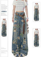 Women Y2k Graphic Print Ripped Jeans Baggy Harajuku 90s Aesthetic Denim Trousers Vintage Japanese 2000s Style Trashy Jean Pants SS69 46.69 Blue / L