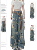 Women Y2k Graphic Print Ripped Jeans Baggy Harajuku 90s Aesthetic Denim Trousers Vintage Japanese 2000s Style Trashy Jean Pants SS69 46.69 Blue / L