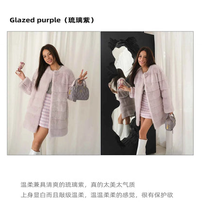 HDHOHR 2025 New 100% Real Mink Fur Coat Women Fashion Essential Natural Mink Fur Jackets Warm Royel Blue Winter Fur Coat