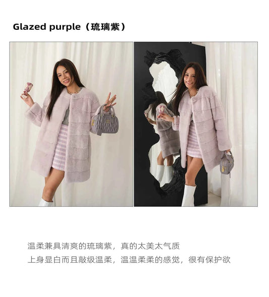 HDHOHR 2025 New 100% Real Mink Fur Coat Women Fashion Essential Natural Mink Fur Jackets Warm Royel Blue Winter Fur Coat