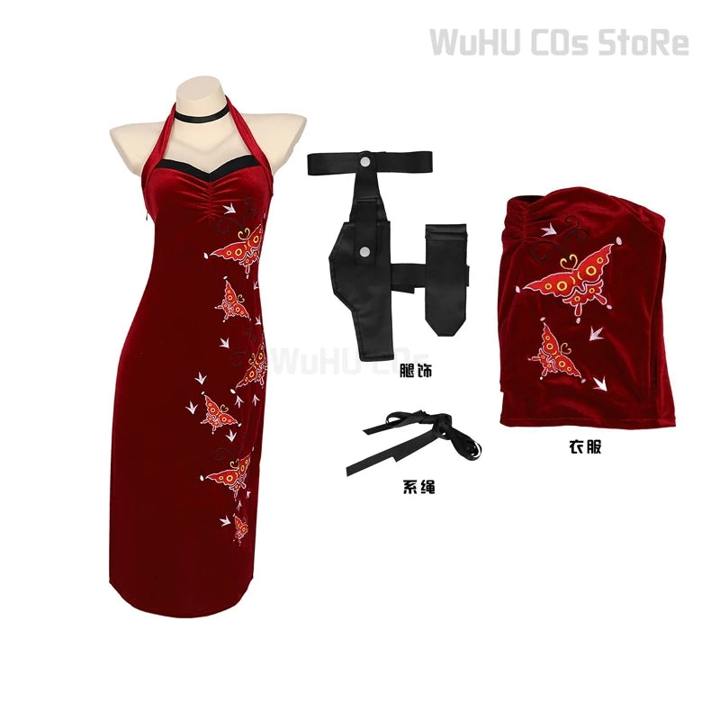 Ada Wong Resident Evil Red Cheongsam Cosplay Dress for Women