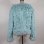 New Women Autumn Winter Knitted Real Rabbit Fur Coat 100% Natural Rabbit Fur Jacket With Fox Fur Collar Overcoat For Female