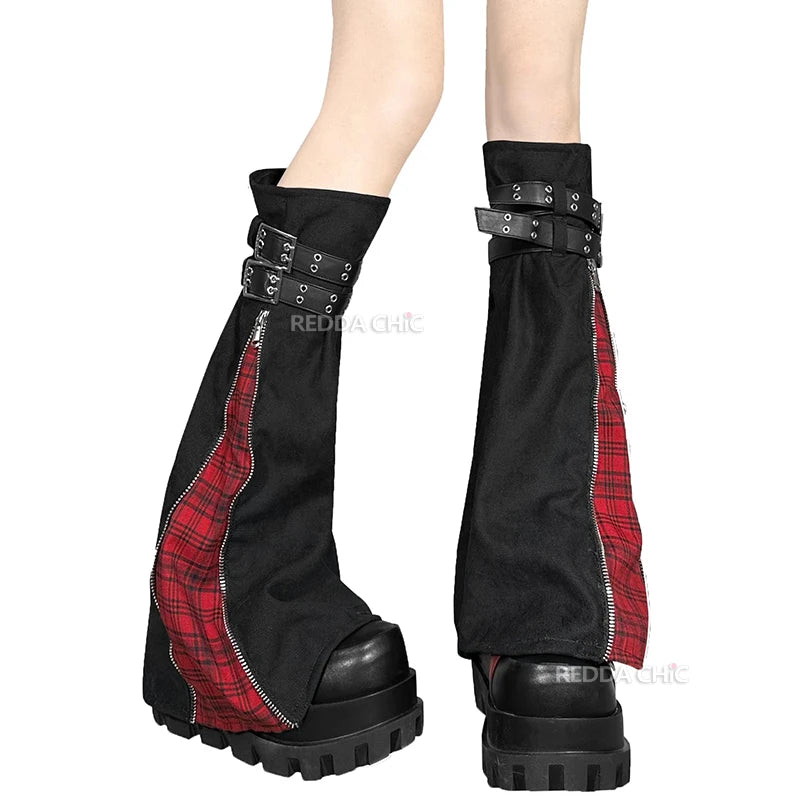 REDDACHiC Black Denim Leg Warmers with Two-Way Zipper