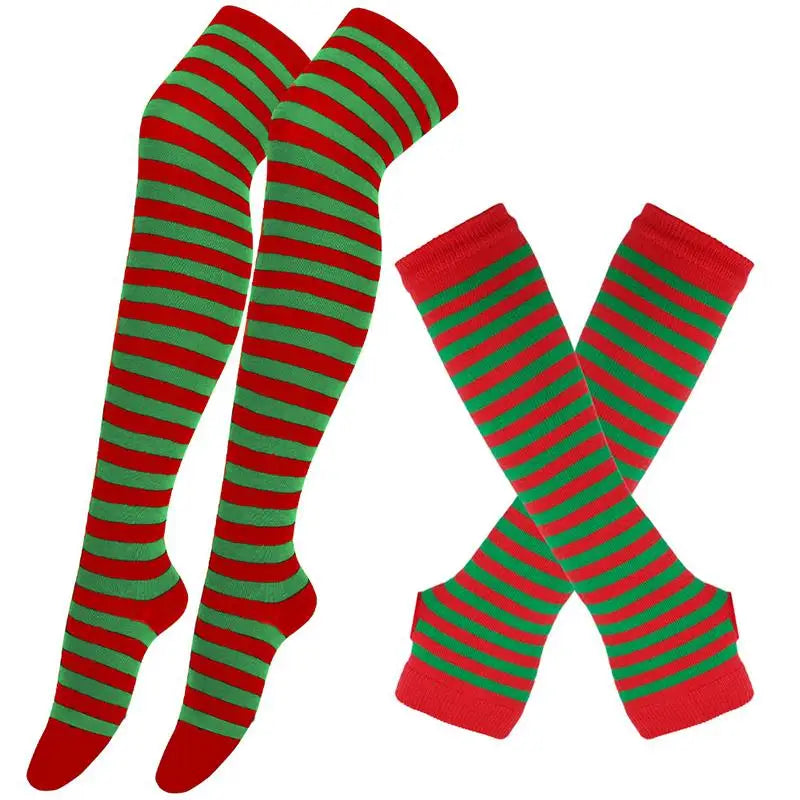 Gothic Striped Over Knee Socks & Arm Warmer Set