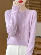Addonee Women's 100% Merino Wool O-Neck Pullover Sweater