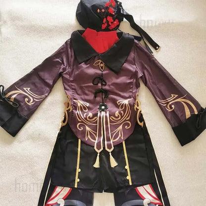 Hu Tao Cosplay Costume Set for Women - Cotton Blend Dress with Accessories