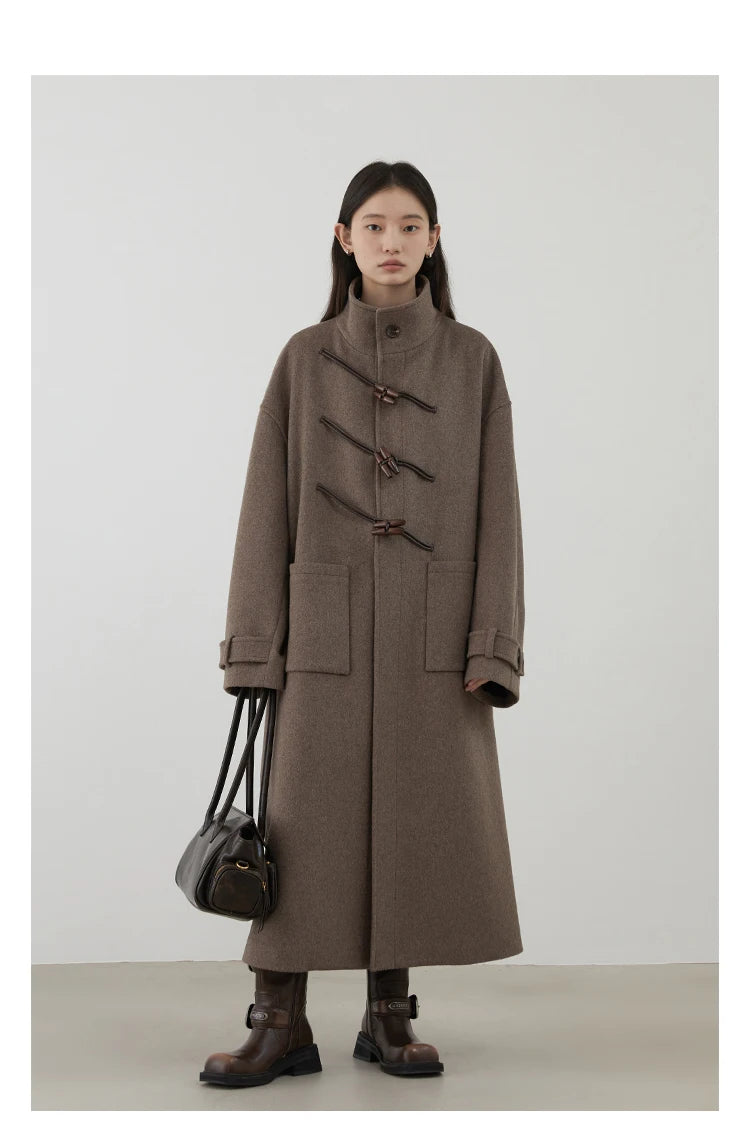 CHIC VEN Women Long Woolen Coats Single Breasted Loose Stand Collar Cow Horn Buttoned Office Ladies Overcoat Autumn Winter 2026