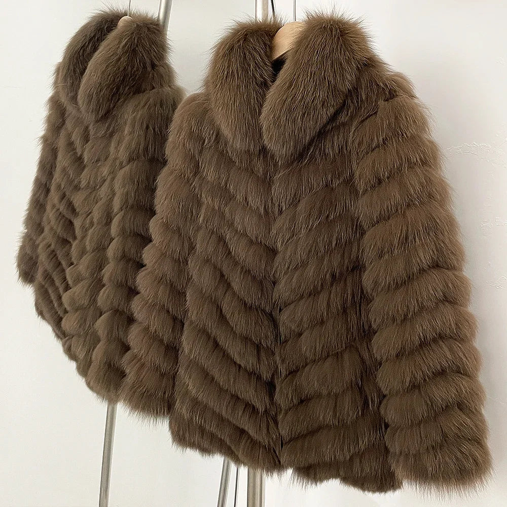OFTBUY Women's Real Fox Fur Coat - Thick Warm Winter Jacket