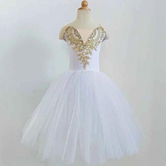 Girls Ballet Tutu Dress Gymnastics Leotard White Long Ballet Dresses Girls Princess Ballerina Dance Costume Birthday Party Dress