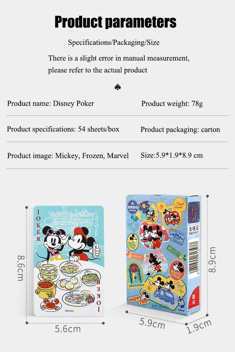54Pcs/Box Disney Paper Playing Cards Mickey Avengers Frozen Anime Poker Cards Child Adult Desktop Games Toys - SS69