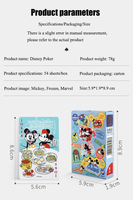 54Pcs/Box Disney Paper Playing Cards Mickey Avengers Frozen Anime Poker Cards Child Adult Desktop Games Toys - SS69