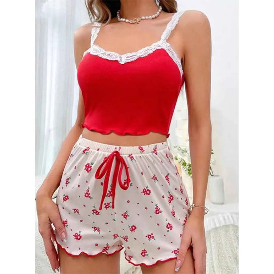 2025 women's sexy lace lace camisole vest shorts sleepwear women's slim fit two-piece home outfit new product pink coffee blue