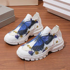 Fashion Butterfly Print Platform Sneakers for Women 2025 Autumn Non Slip Knitted Sports Shoes Woman Thick Sole Slip On Sneakers