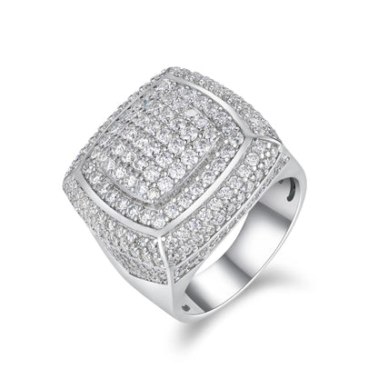 JIUZUAN Full Moissanite Ring Round Pave 925 Silver 18K Gold Plated Hip Hop Style Jewelry Gift Comes with GRA Certificate SS69