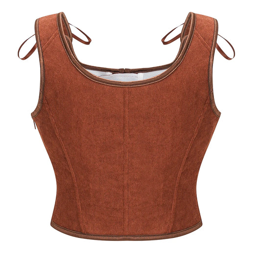 SS69 Victorian Vintage Corset Vest, Army Green Lace-Up Punk Goth Tank Top