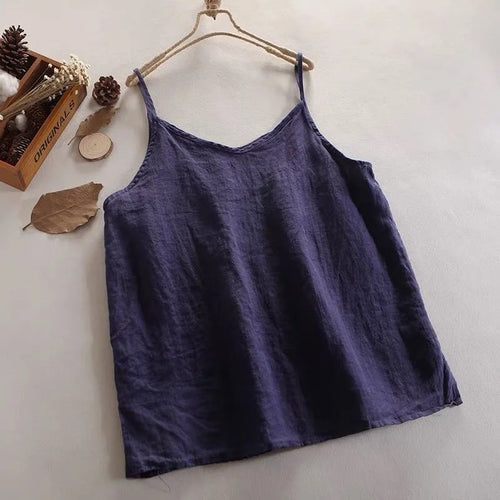 Summer Simple All-match Top Loose Thin Camisole Solid V-neck Vest Women Clothing Sleeveless Casual Highstreet Holiday T-shirt
