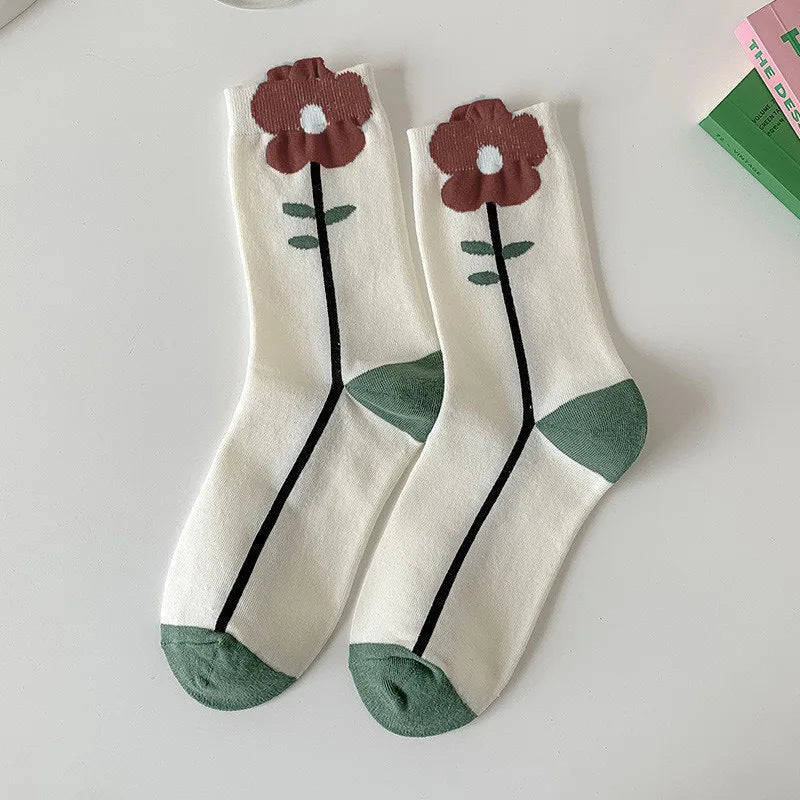 Fashion Harajuku Retro Floral Vintage Socks Woman Novelty Ethnic Elegant Cotton Casual Breathable Ladies Girls Dress Sox Autumn SS69 8.69 DD14H4 / 35 - 40