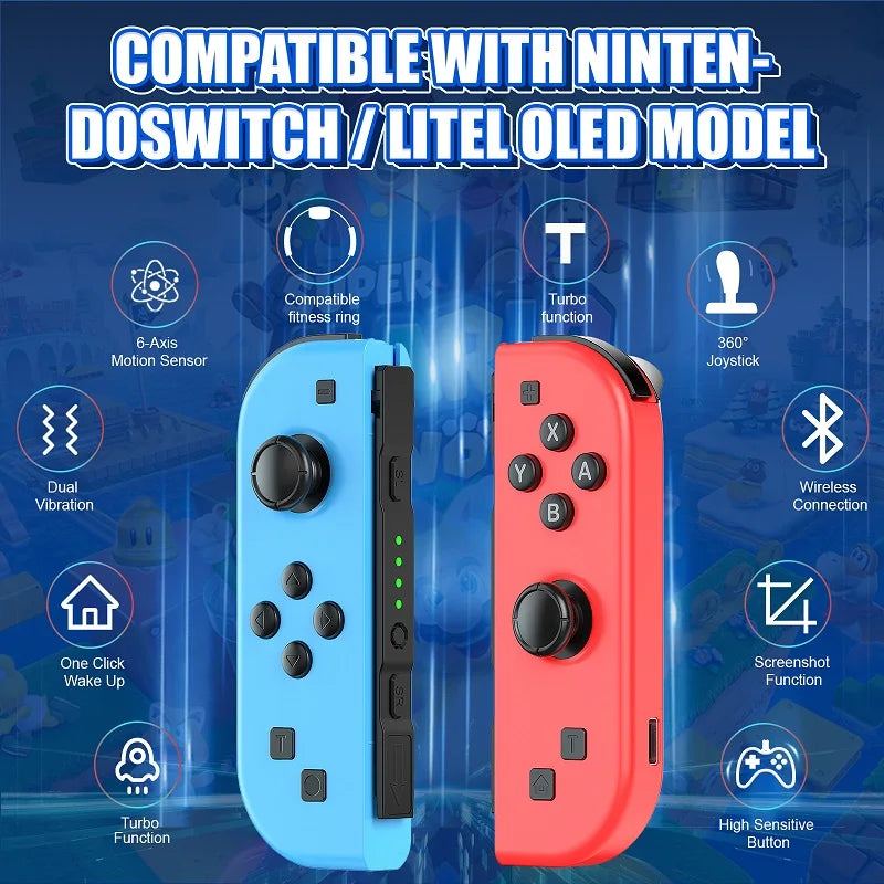 For Nintendo Switch/iOS/Android/PC Wireless Controller, Turbo Vibration Wake-up Handle For Fitness-ring BT Video Game Control SS69