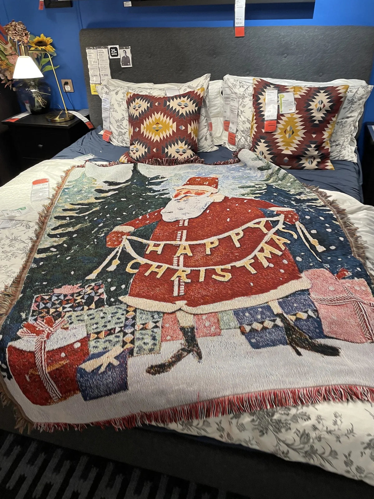 Santa Claus Christmas Throw Blanket 130x155cm Polyester Cotton Blend