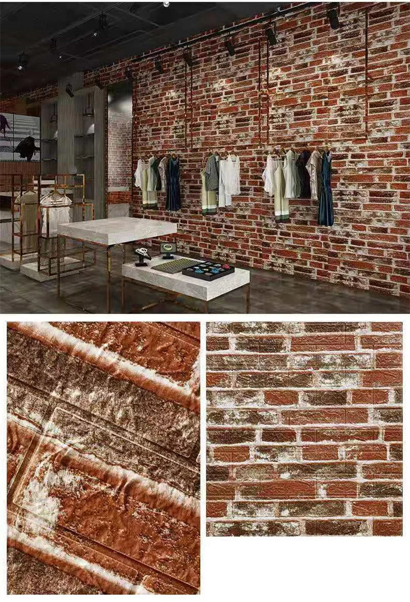 3D Foam Brick Wall Stickers, Waterproof Peel & Stick Panels 70x77cm
