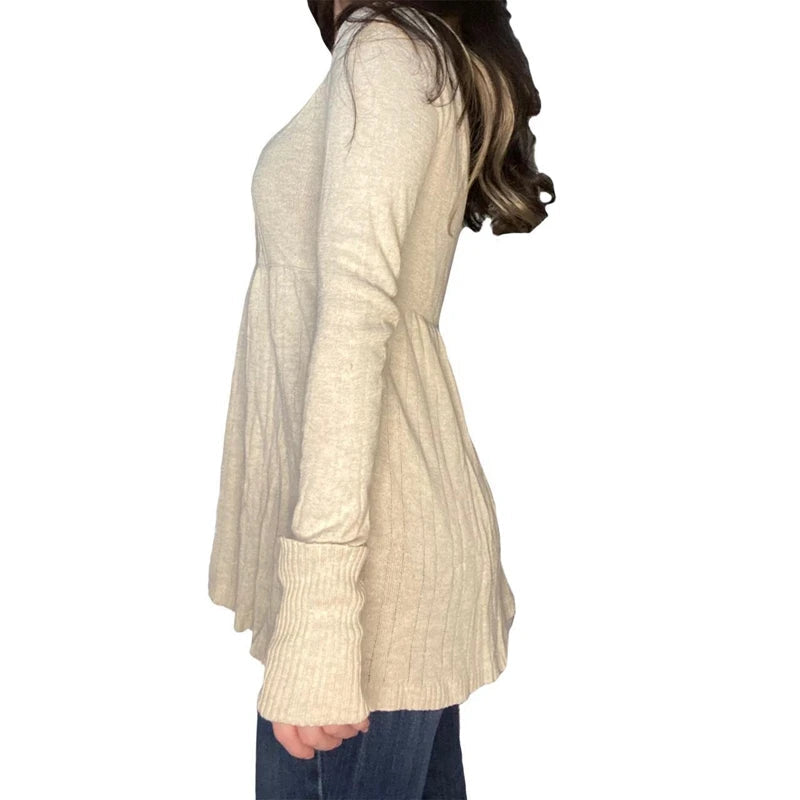2000s Vintage Long Sleeve Babydoll Knitted Sweater Tops Cottage Milkmaid Pullovers Aesthetic Grunge Y2k Knitwear T-shirts Women SS69