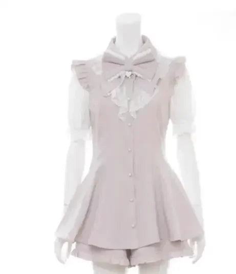 Geyalovvy Women's Lolita Sailor Collar Plaid Rhinestone Bow Two-Piece Set